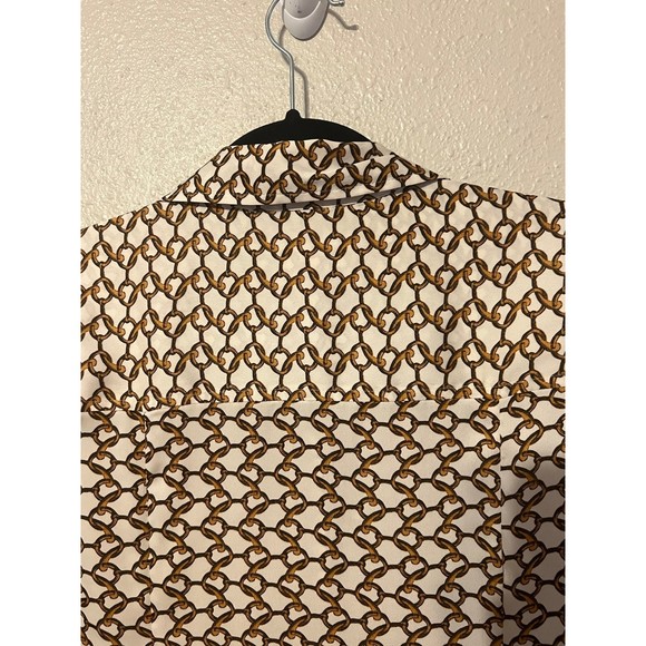 Michael Kors Chain Link Satin Polyester Button Up Blouse Size XL - Picture 4 of 5